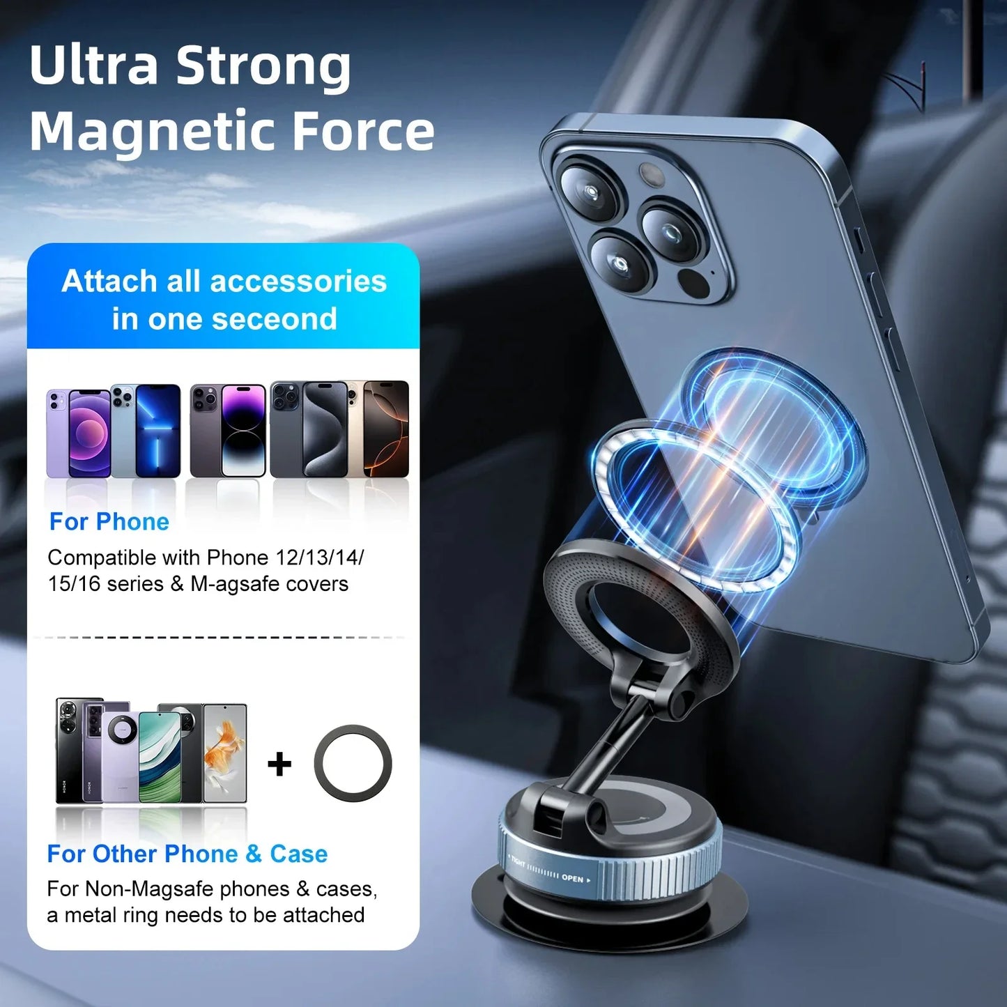 Supporto Auto Magnetico a Ventosa – Universale 360°